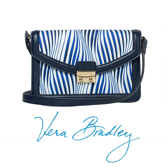 blue and white striped crossbody bag